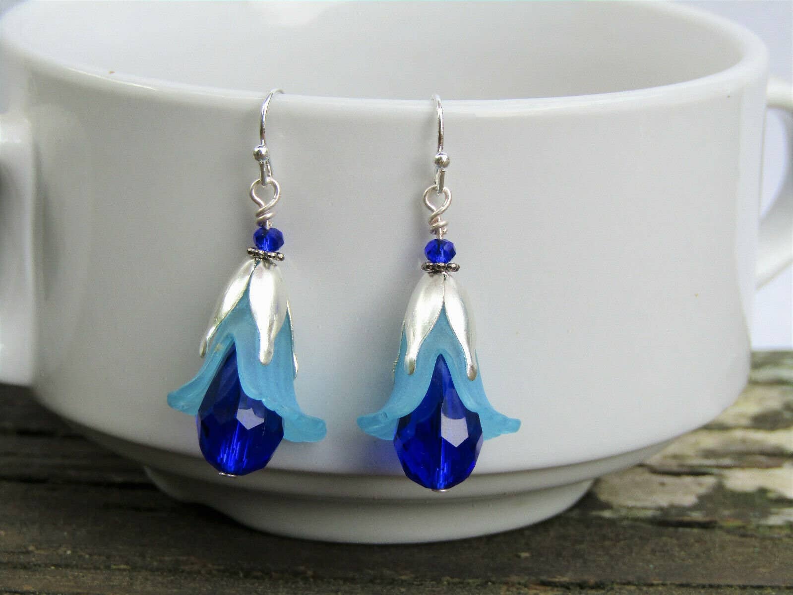 Bad Apple Designs - Wholesale Dangle Earrings - Handmade Blue Lily Earrings: Lucite Crystal Teardrop Dangle0