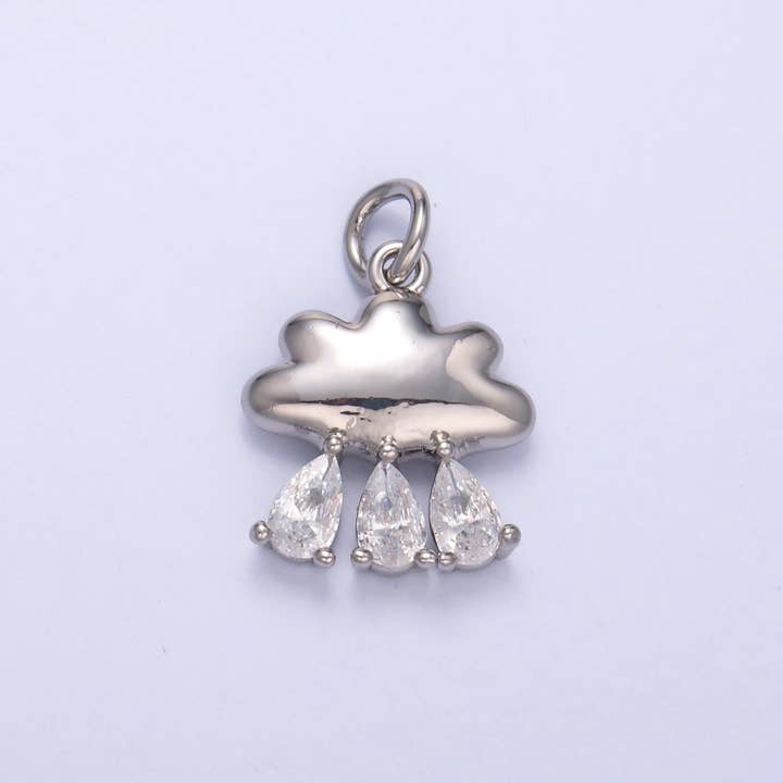 Aim Eternal - Wholesale Individual Charm/Pendant - 24K Gold Filled Triple Raindrop CZ Cloud Charm in Gold & Silver | C0571