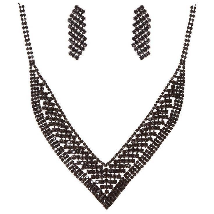 Diacly – wholesale Link & chain necklace – Glamorous V Shape Bib CZ Necklace Set1