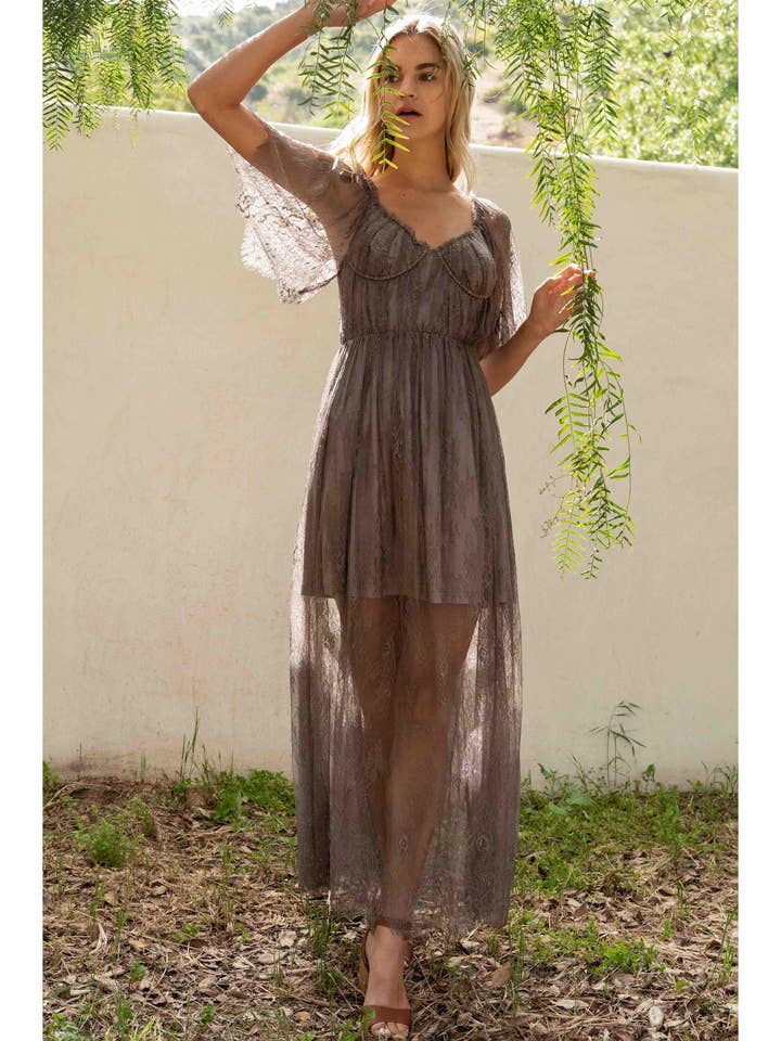 ROBE LONGUE BUSTIER EN DENTELLE FLORALE/WL23-7793 pour la vente par Wishlist Apparel