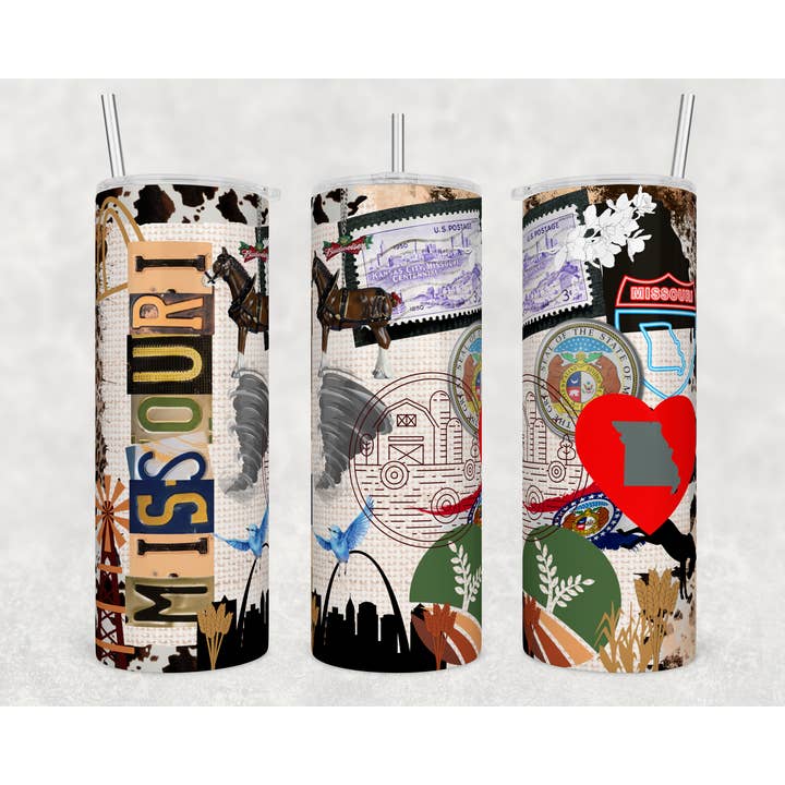 Gobelet Missouri Collage de 20 oz avec paille en plastique et couvercle pour la vente par Tees of Paradise