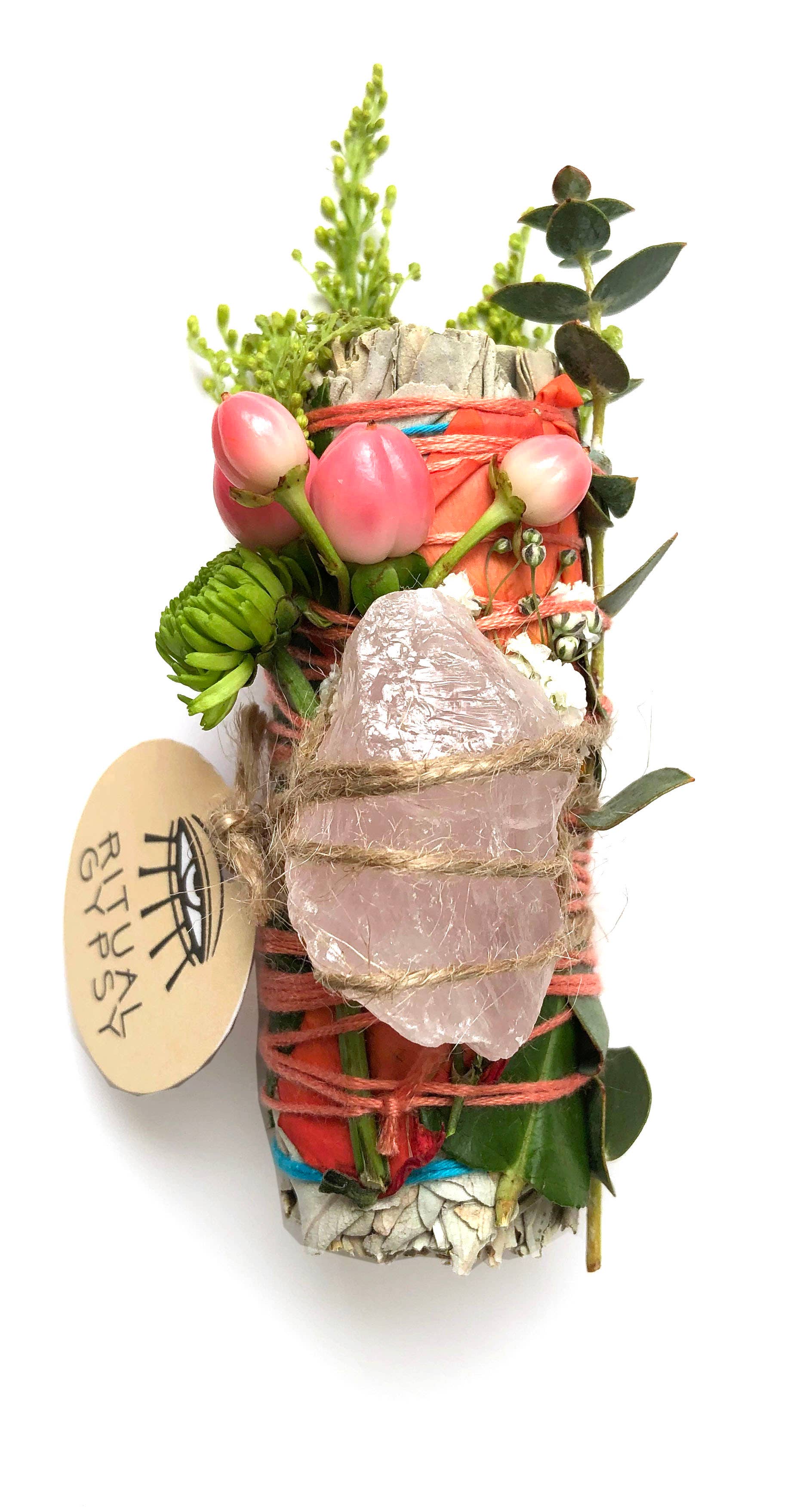 RITUAL GYPSY SAGE WANDS – Engroshandel Salviepakke – Ritualstav + Rosenkvarts I Hvid Salvie Røgelsespind (10 cm)1