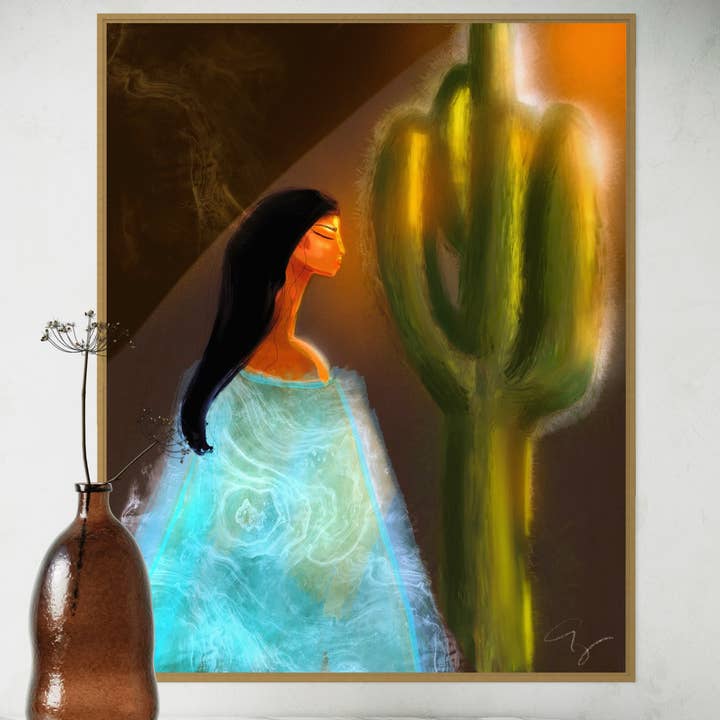 Cactus Artwork with Traveling Woman Fine Art Print for wholesale by Aim Straley Art
