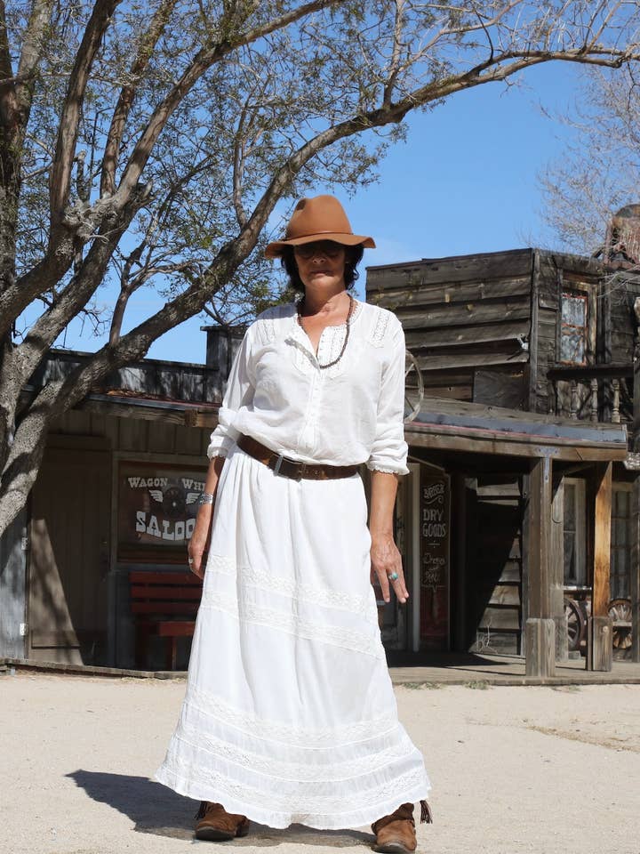 Lilian Maxi Skirt With Lace Adjustable Drawstring Natural for wholesale by Blue Boheme