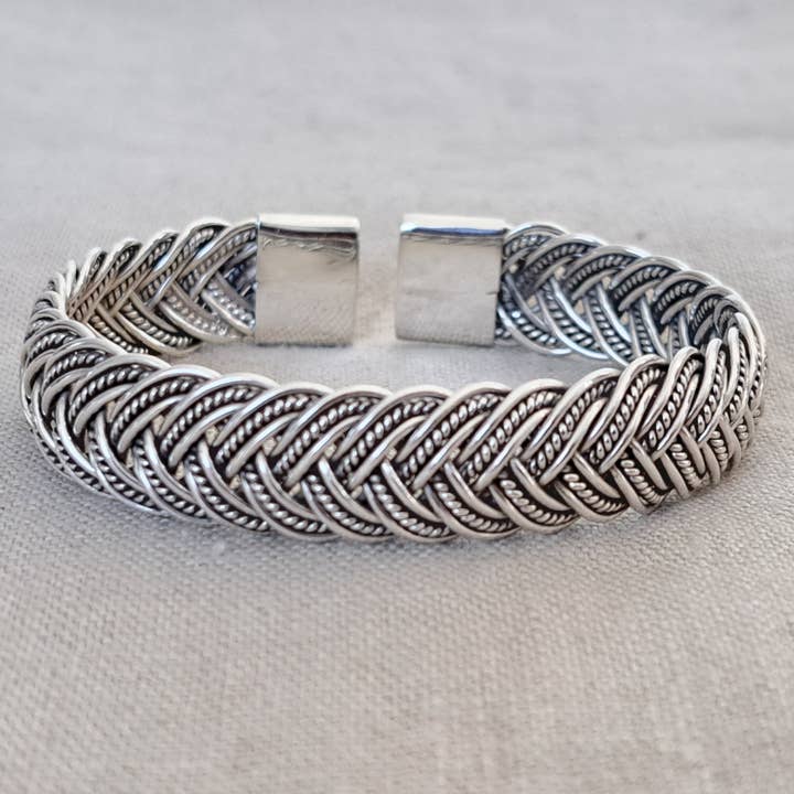 Braided .925 Sterling Silver Cuff Bracelet from Bali for wholesale by Dalfiya