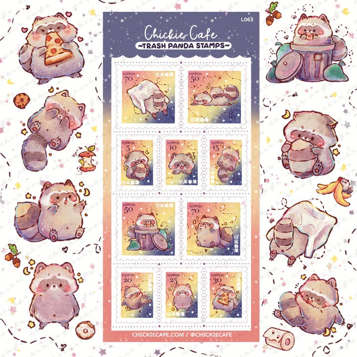 Chickie Cafe - Wholesale Sticker - Trash Panda Stamps Sticker Sheet
