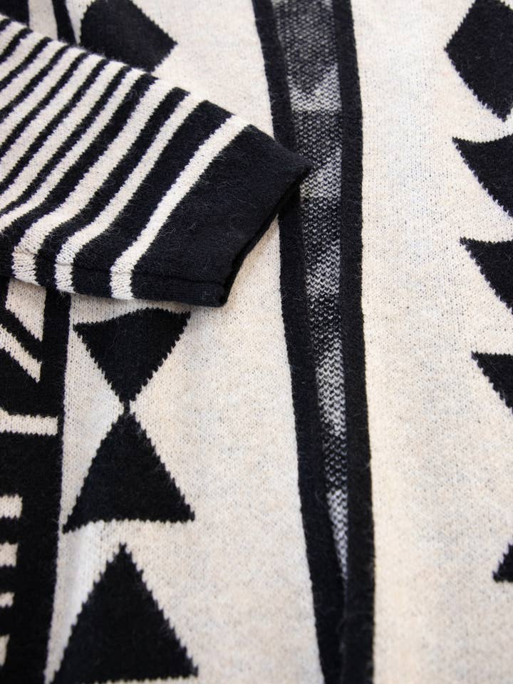 Original USA - Vente Cardigan – femme - Cardigan à capuche géométrique confortable et surdimensionné4