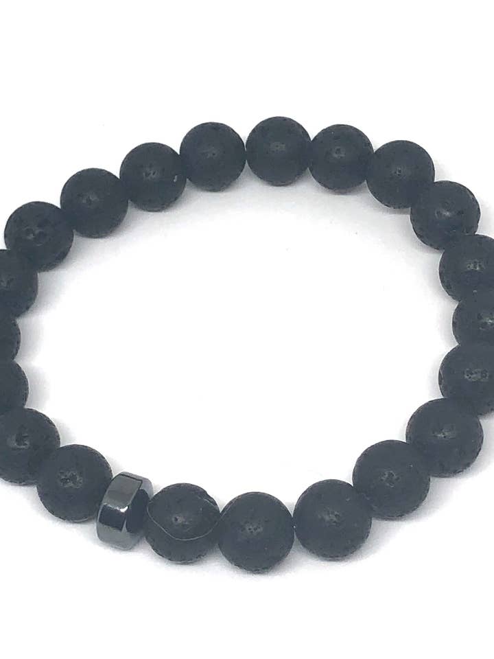 Men’s 10mm Lava Rock with Hematite Rondelle for wholesale by Inspiration Beads