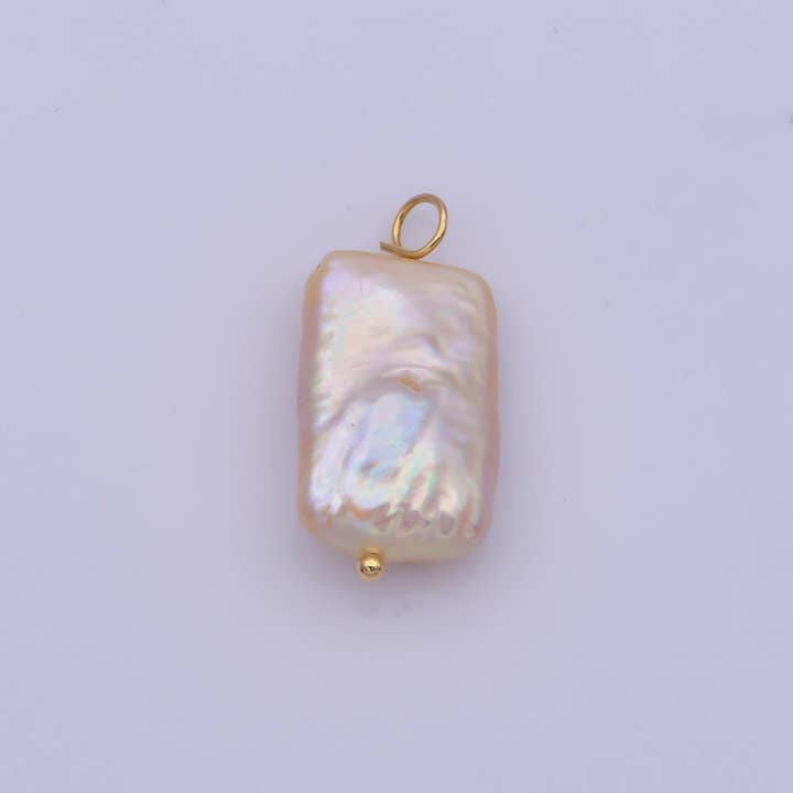 Natural White Rectangle Freshwater Pearl Charm High Luster Genuine Cultured Fresh water Pearl P-1853 for wholesale by Aim Eternal