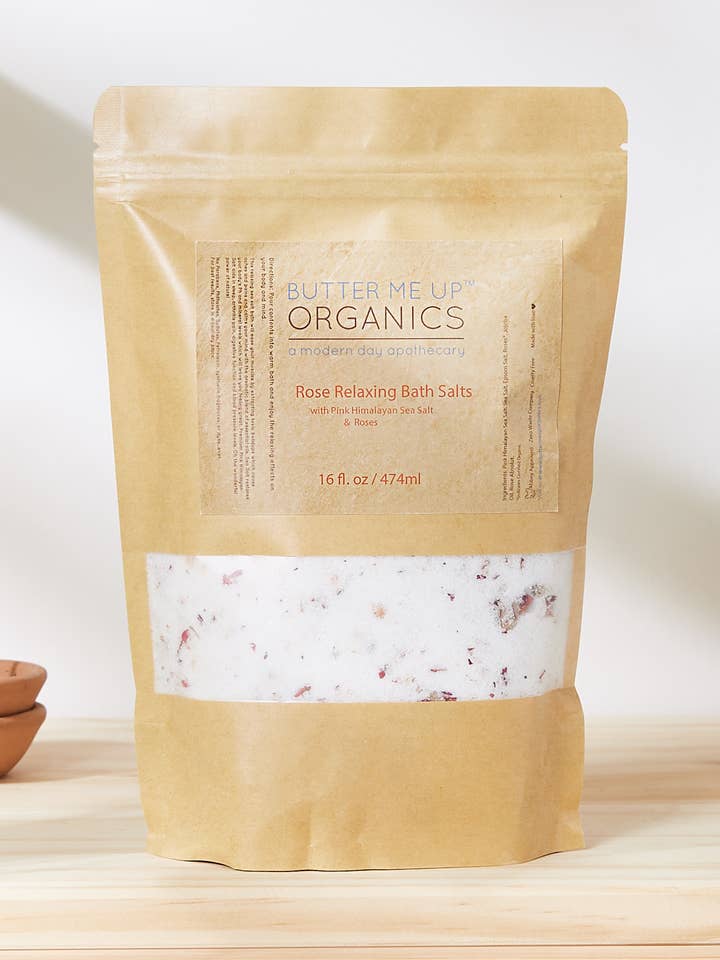 Organic Rose Bath Salts / Salt Soak / Relaxation / Rose Pink for wholesale by Butter Me Up Organics