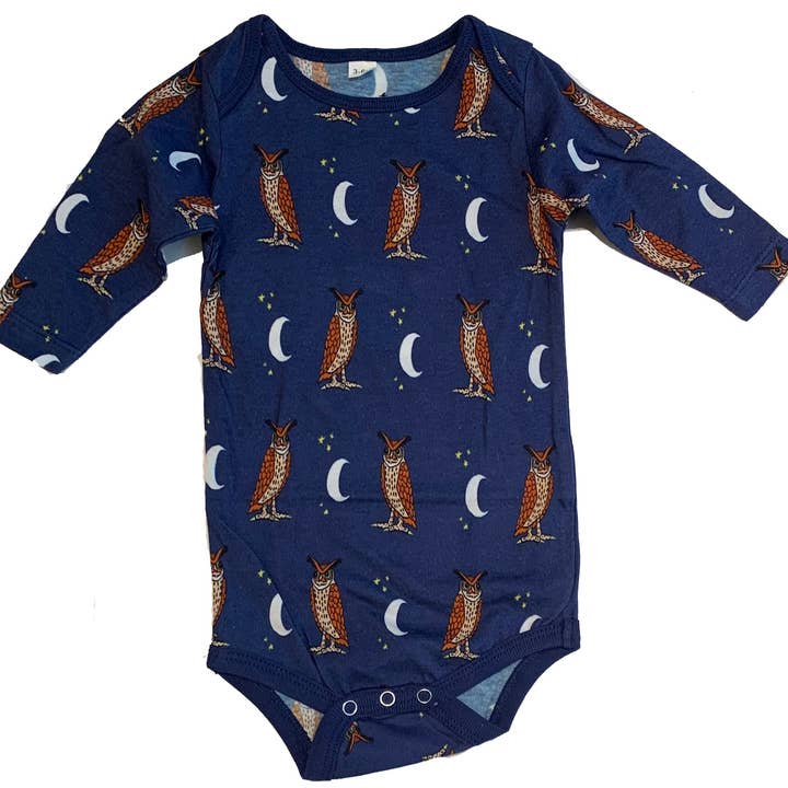 Animal Instincts - Wholesale Bodysuit (Non-Footed) - Baby - Owl Moon Navy Long Sleeve Baby Onesie2