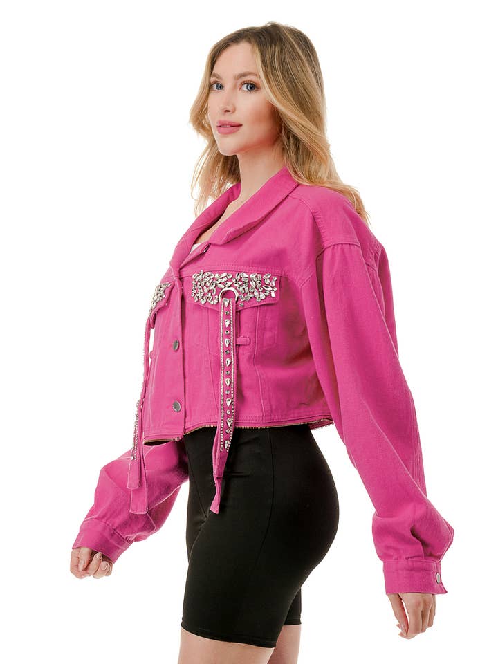 SALT - Wholesale Denim Jacket - Women's - (NJ7193) Jeweled Pocket Denim Jacket 6