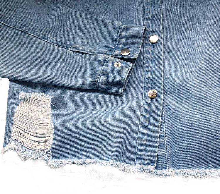 HIDDENBRAND - Wholesale Denim Jacket - Women's - Oversized  ripped frayed edges denim jacket19