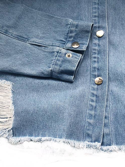 HIDDENBRAND - Wholesale Denim Jacket - Women's - Oversized ripped frayed edges denim jacket19