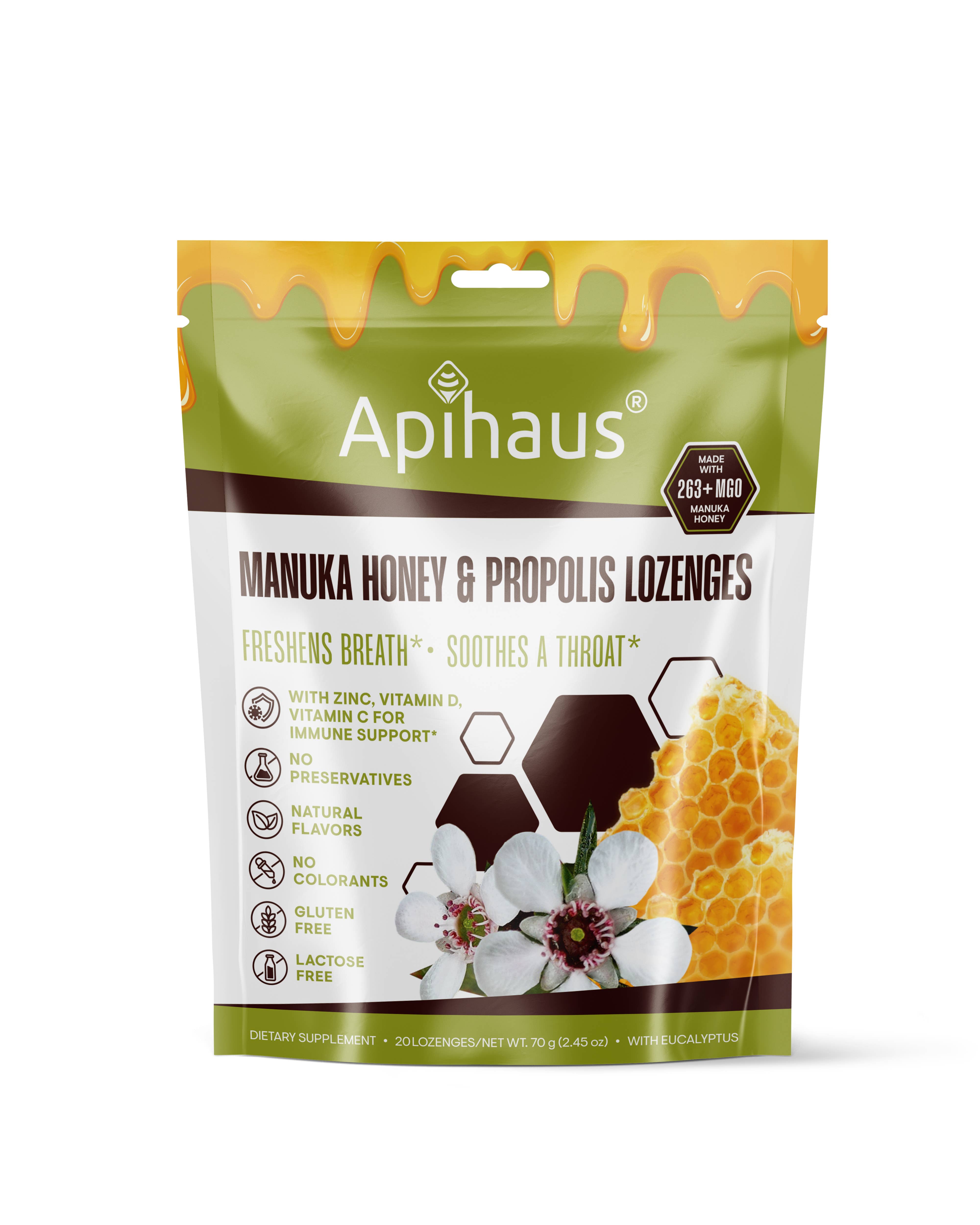 Vando Naturals - Wholesale Lozenges/Cough Drops - Apihaus Manuka Honey and Propolis Lozenges 20 pcs