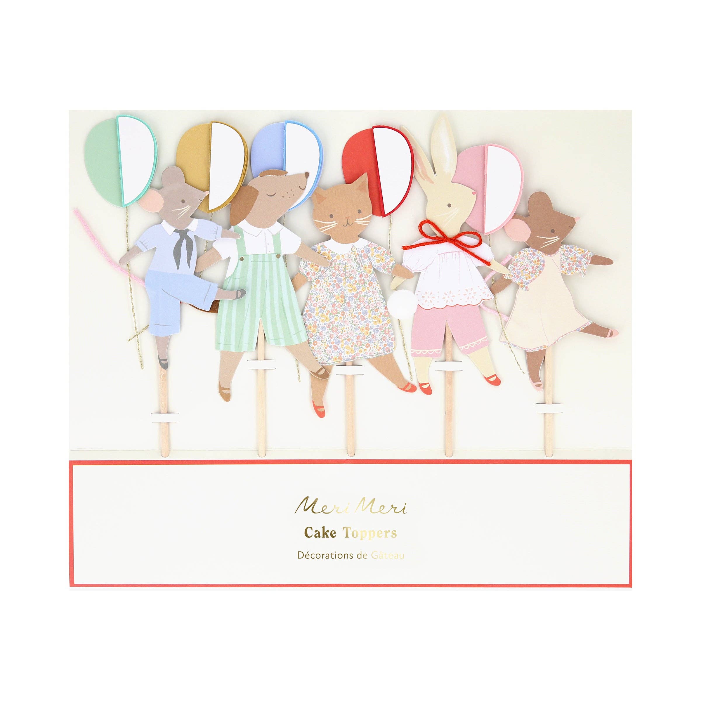 Meri Meri – Großhandel Kuchen-/Cupcake-Topper – Meri Meri Tier-Figurinen mit Luftballons – 5er-Set2