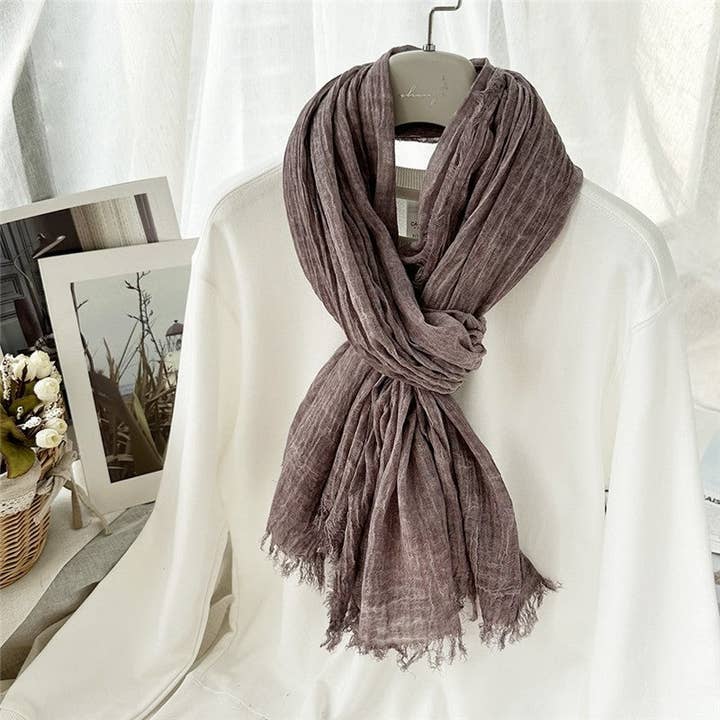 MoodGold - Wholesale Scarf - Women's - Natural Wrinkle Cotton Blend Solid Color Scarf