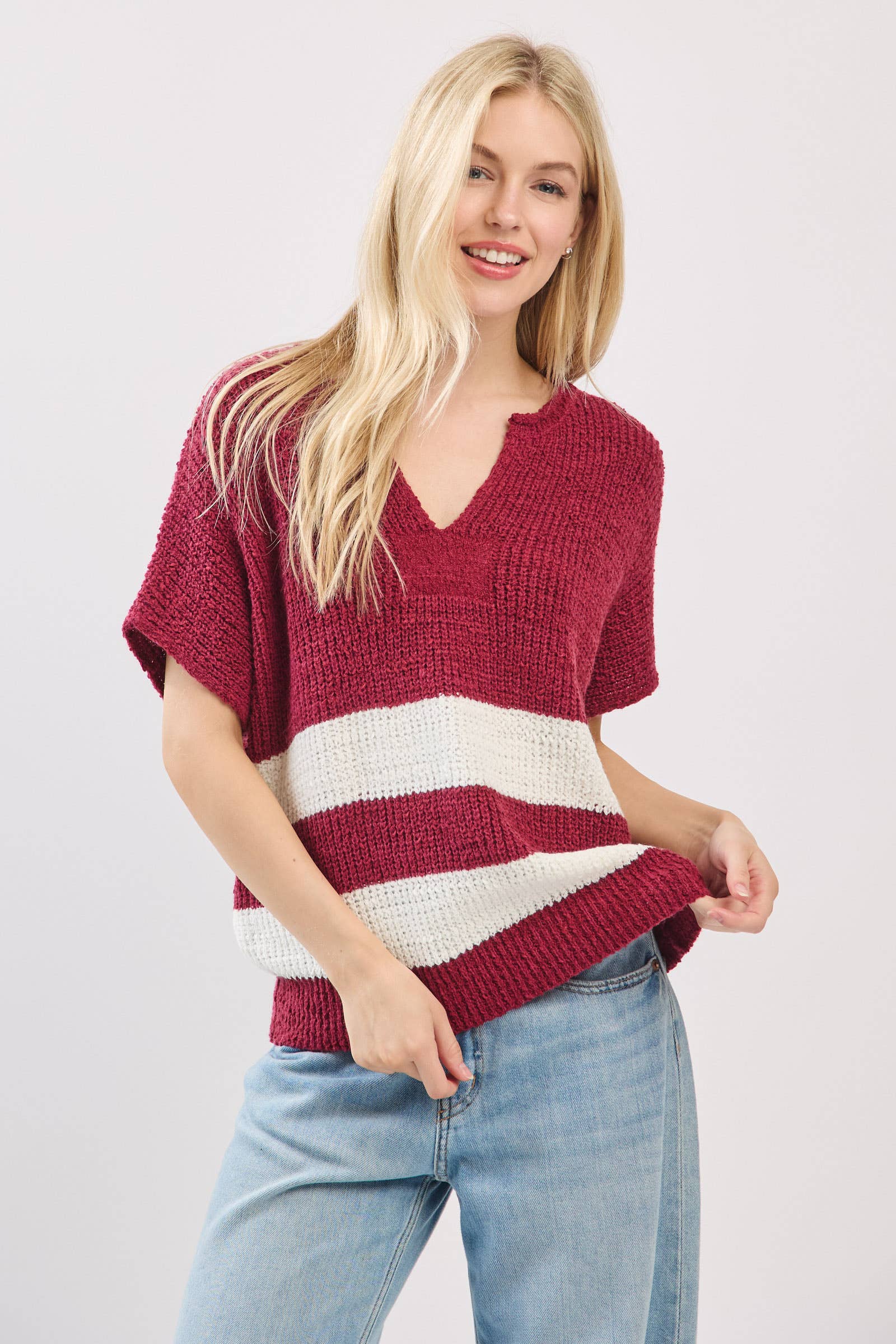 Sewn and Seen - Wholesale Knit Sweater - Women's - Stripe Knit Sleeveless Sweater36