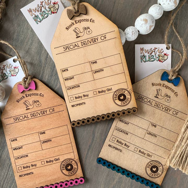 Special Delivery Birth Announcement for wholesale by Rustic Ruby Decor and More LLC