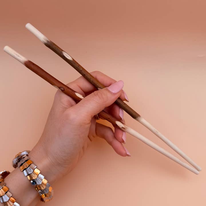 His & Hers Set Organic Wood Branch Chopstick Handmade Rustic for wholesale by House of Shokunin