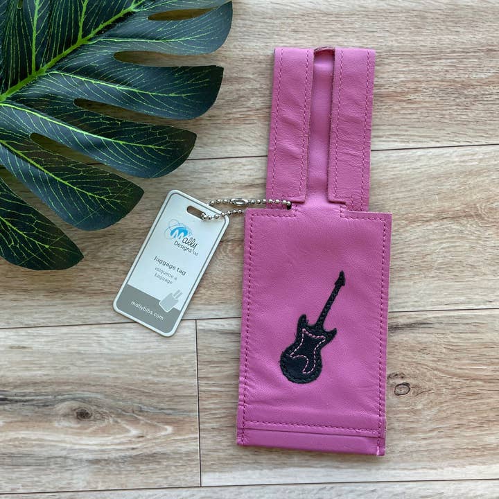Leather Luggage Tag with Guitar Design with ID Card for wholesale by Mally Designs