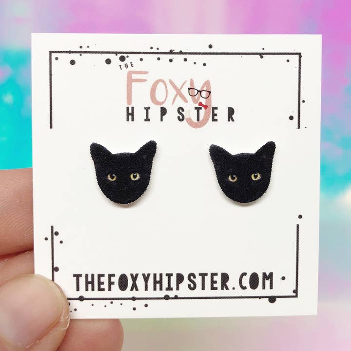 Black Cat Stud Earrings for wholesale by The Foxy Hipster