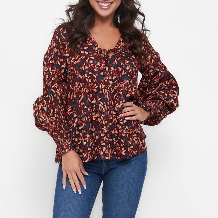 8 Piece Drew Long Sleeve Tiered Blouse Assortment for wholesale by Elsie & Zoey