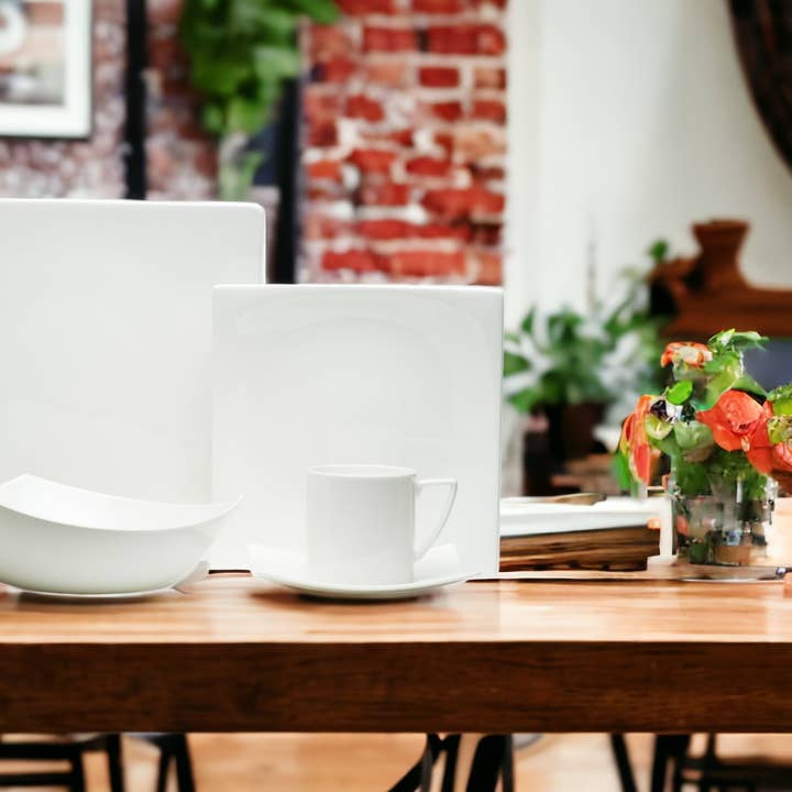 HomeRoots - Wholesale Tableware set - White Five Piece Square Bone China Dinnerware Set0