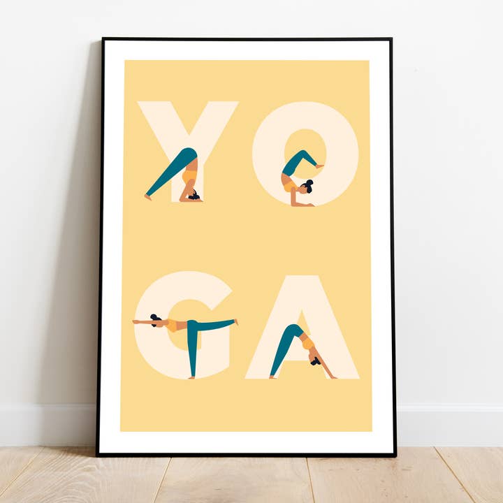 Yoga Poses, Meditation Studio Exercise Wall Art Print for wholesale by Jaffa Orange