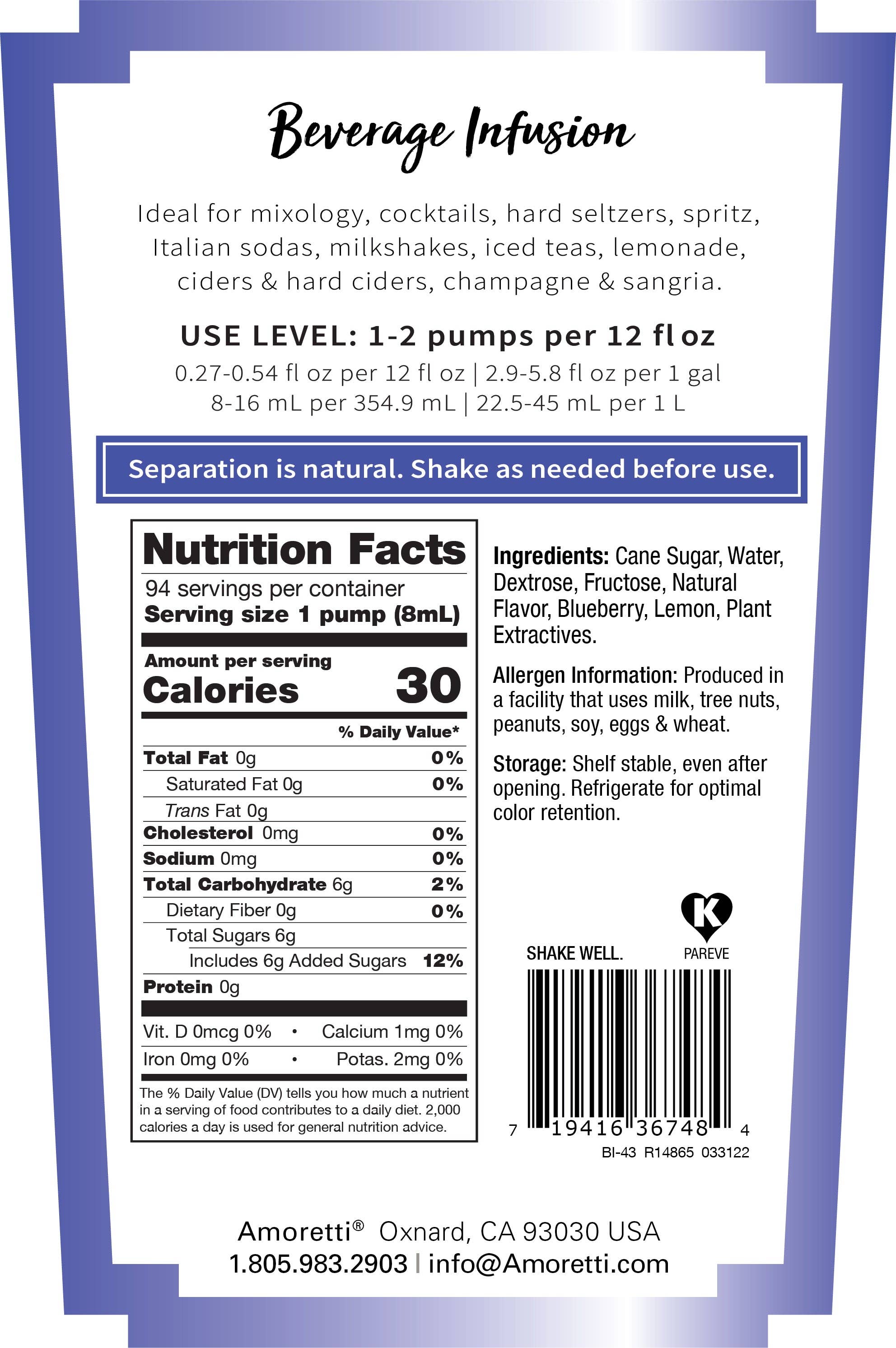 Amoretti - Wholesale Cocktail Mix/Syrup - Blueberry Lemonade Beverage Infusion1