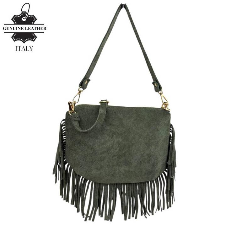 Chenson & Gorett - Wholesale Shoulder Bag - Women's - Italian Suede Crossbody Bag with Fringes. Promo 580356