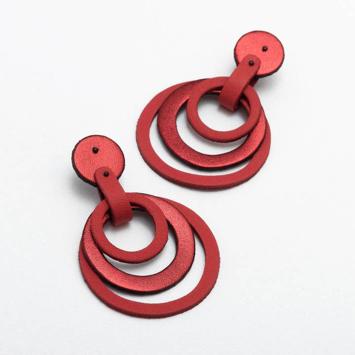 Concentric Circles Leather Earrings for wholesale by C.KARAKALPAKI