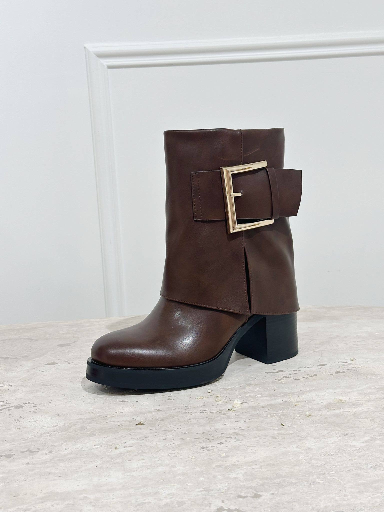 Stephan Paris - Wholesale Booties - Women's - Leather Ankle Boots with Gold Buckle C-3473