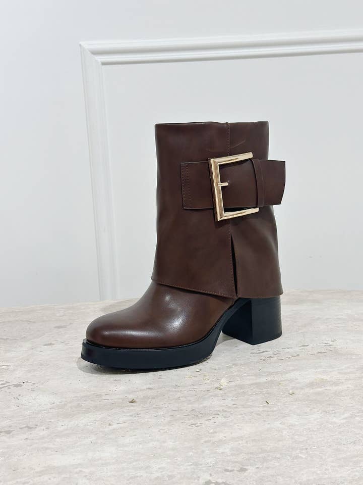 Stephan Paris - Wholesale Booties - Women's - Leather Ankle Boots with Gold Buckle C-3473