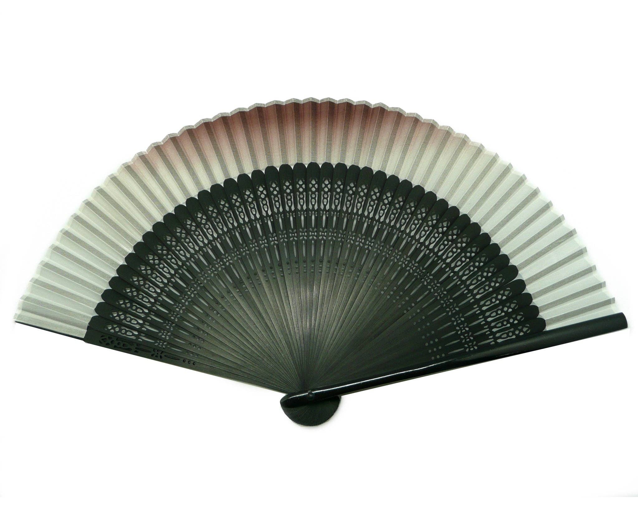 World Treasure Trading – Ventilador dobrável acessório por atacado – Sombra Castanha em Leque de Seda Branca c/Bambu Preto #HF-263