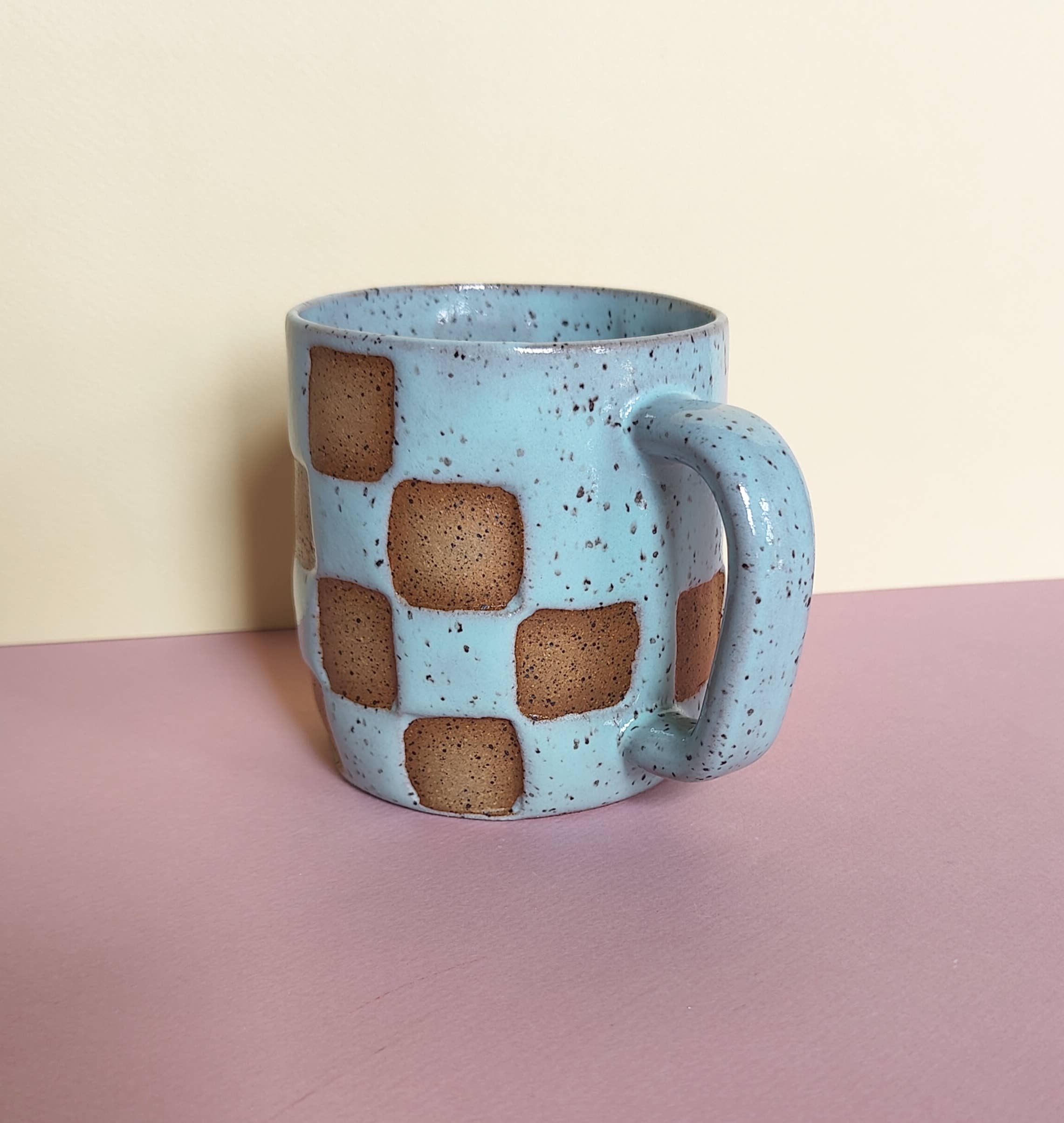 Osso Ceramics - Wholesale Coffee Mug - Checker Mug in Light Blue3