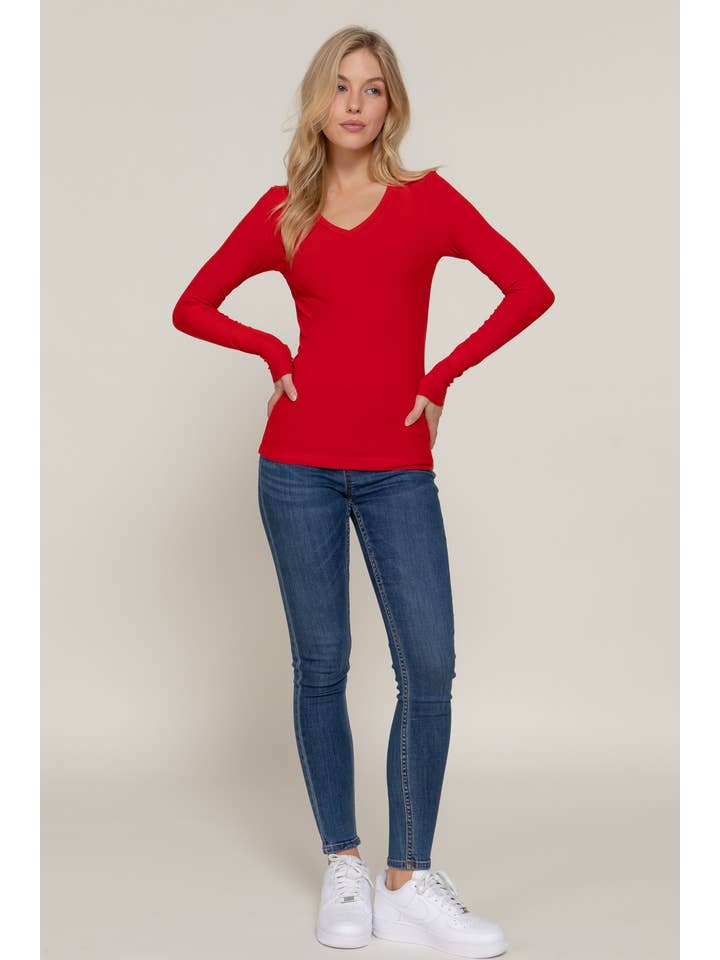 Active Basic | Active USA – Top de malha - Mulher por atacado – Top de malha de manga comprida com decote em V em Rayon 4