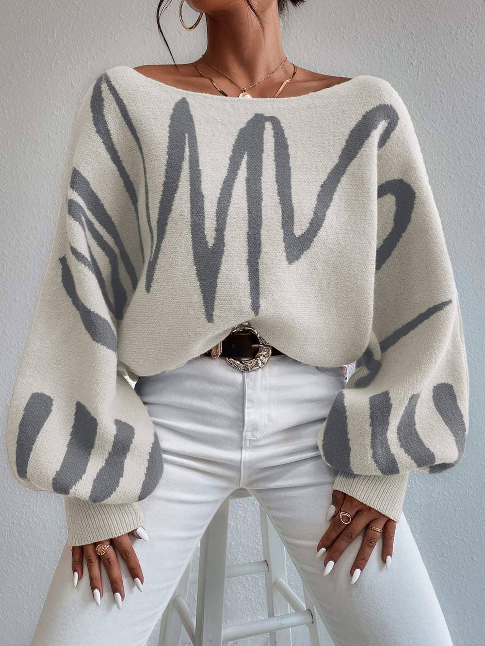 Flarix - Wholesale Knit Sweater - Women's - graphic pattern lantern sleeve sweater4