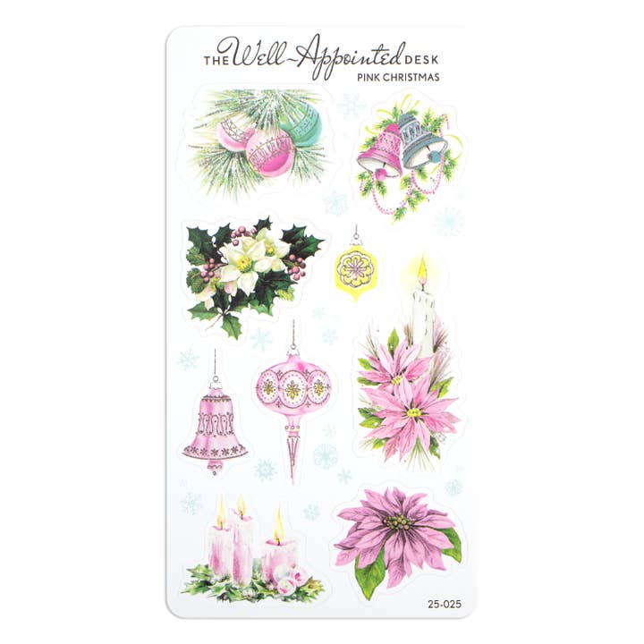 Lyserød juleklistermærkeark (25-025) for engroshandel hos The Well-Appointed Desk