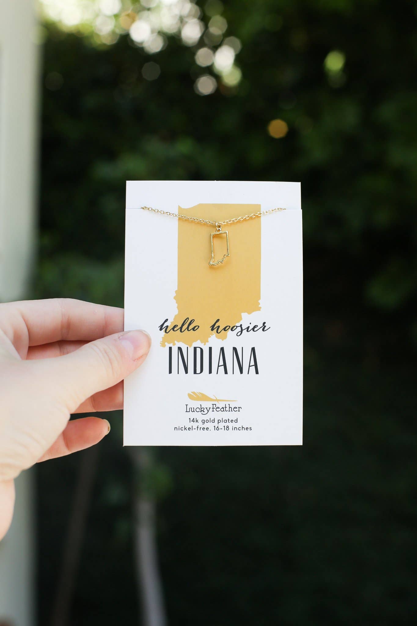 Lucky Feather - Wholesale Pendant/Charm Necklace - State Necklace - Gold - INDIANA2