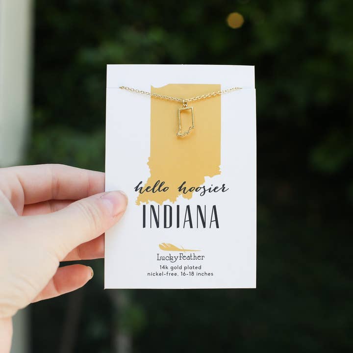 Lucky Feather - Wholesale Pendant/Charm Necklace - State Necklace - Gold - INDIANA2