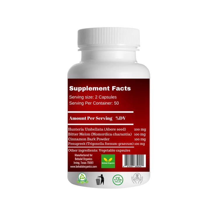 Behalal Organics - Venta al por mayor Suplementos/vitaminas para beber - Blood Sugar Formula Capsule Premium Support con Abere