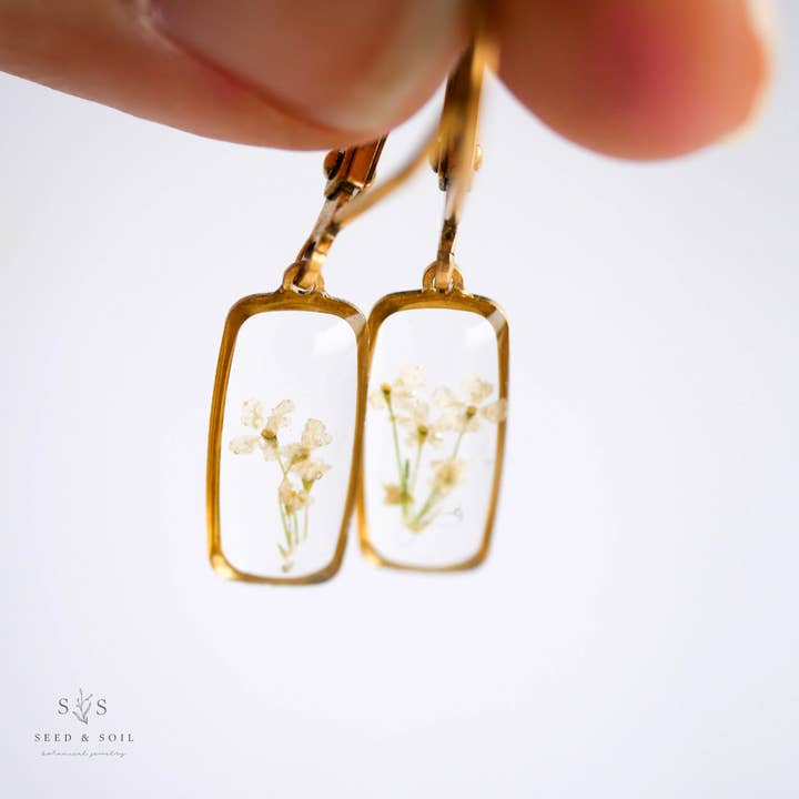 Seed & Soil Botanical Jewelry - Wholesale Huggie Earrings - Tiny Rectangle Huggie Hoops