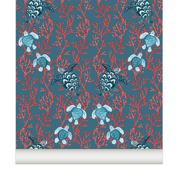 Kûrma Prussian Blue wallpaper for wholesale by Little Cabari