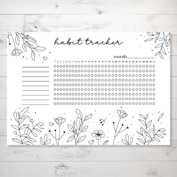 Floral Coloring Habit Tracker Sticker Sheet for wholesale by Three Arrow Gifts
