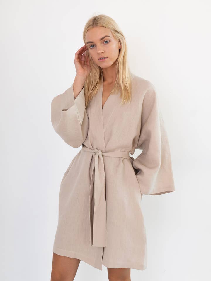 Athena Linen Wrap Dress for wholesale by Love and Confuse