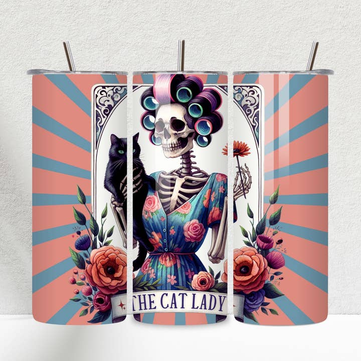 The Cat Lady Skinny Becher im Retro-Stil im Tarot-Stil, 20 Unzen für den Großhandel von House Of Rodan