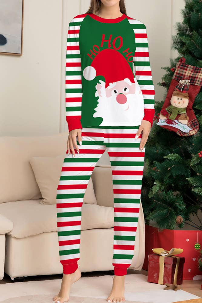 UNISHE - Wholesale Lounge Set - Women's - Striped Santa Print Family Loungewear Set ZZKF1201