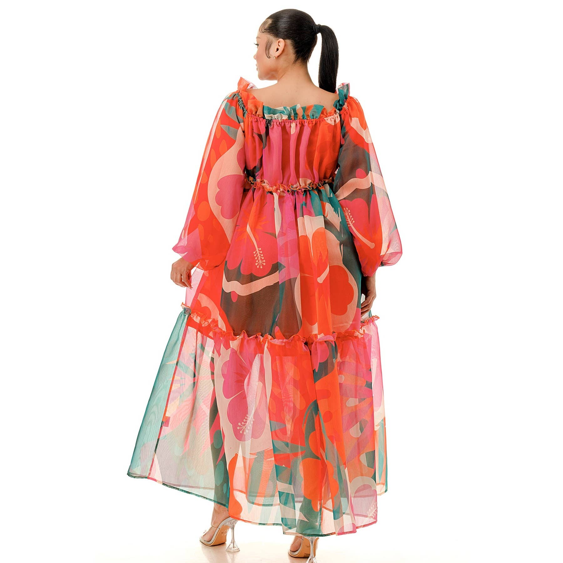 omgstyles - Wholesale Dress - Women's - Plus Off Shoulder Balloon Long Sleeve Maxi Dress7