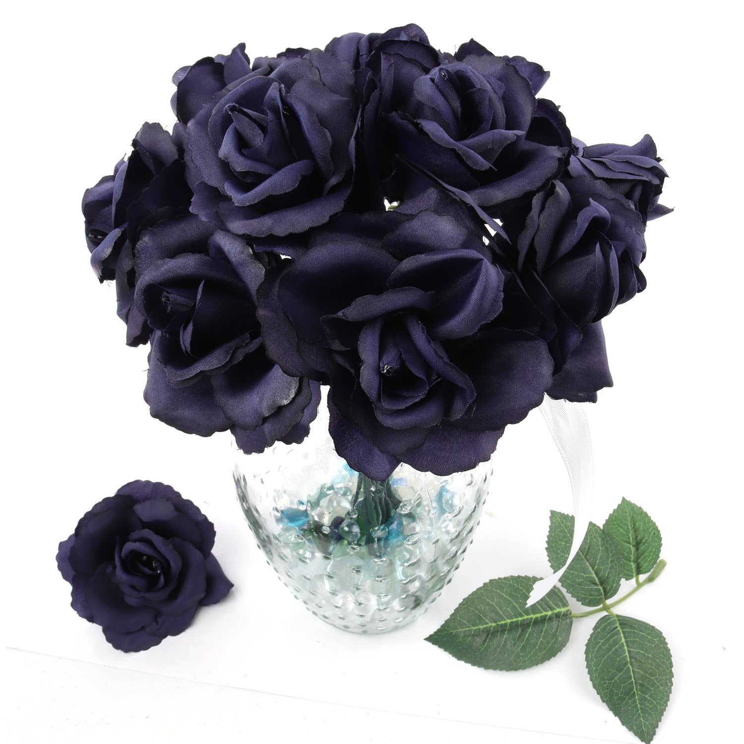 Larksilk - Wholesale Artificial Flowers - Navy Blue Silk Rose Picks | 50 Pack - 8In X 3In.6